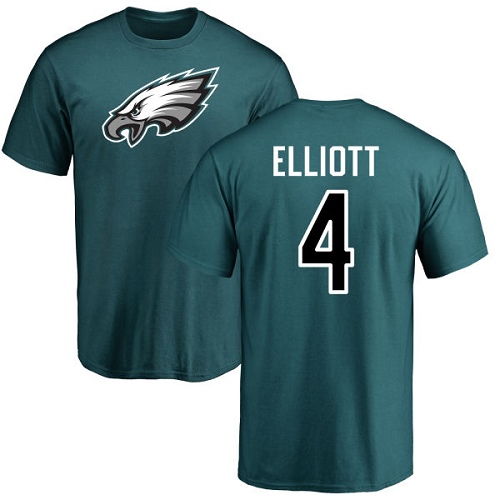 Men Philadelphia Eagles #4 Jake Elliott Green Name and Number Logo NFL T Shirt